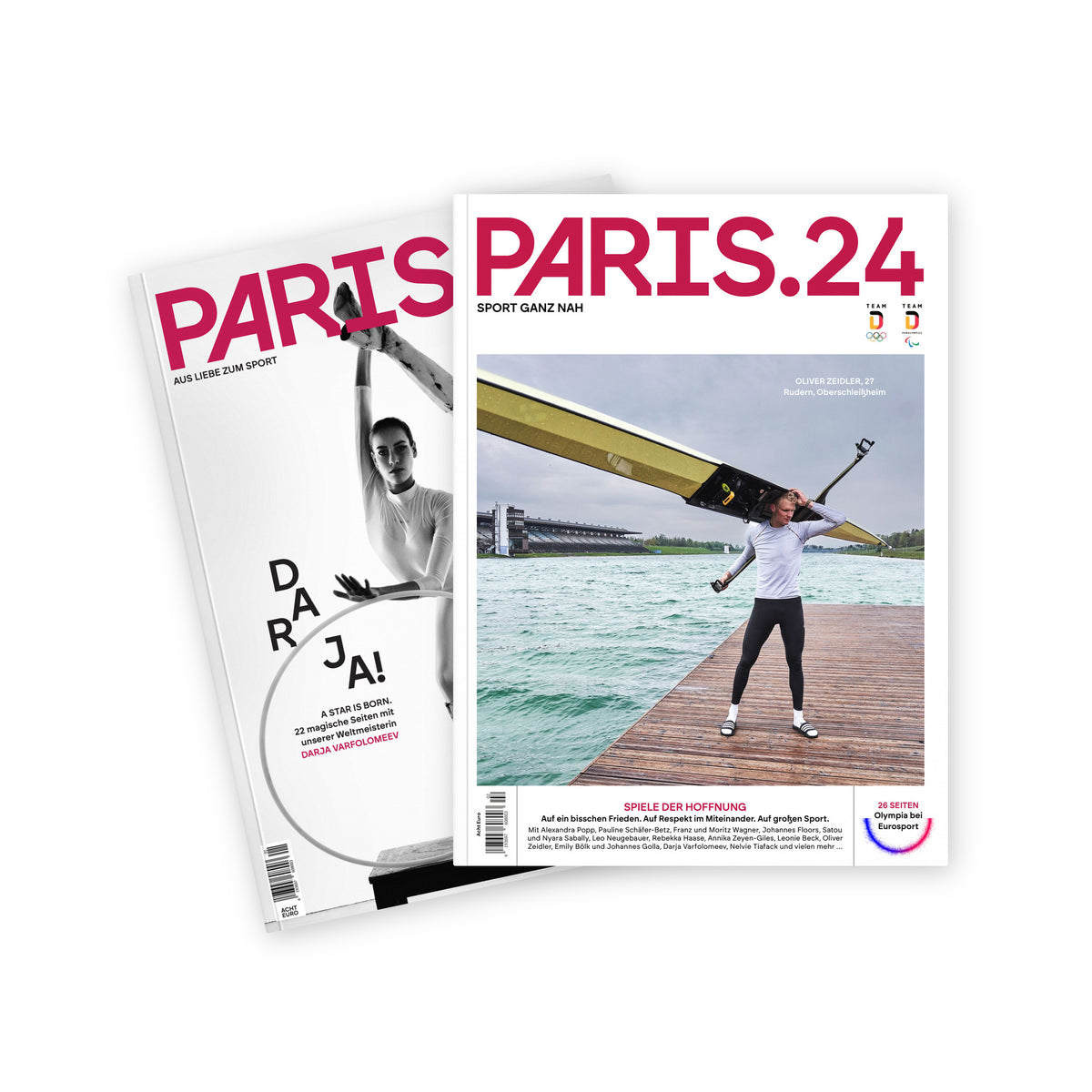 Paris-Duo: die beiden Hefte PARIS.24 – Sport ganz nah und PARIS.24 – Aus Liebe zum Sport, aufgefächert